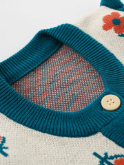Baby Girl Knitted Sweater Vest Ruffle Trim Flower Print Cardigan Vest