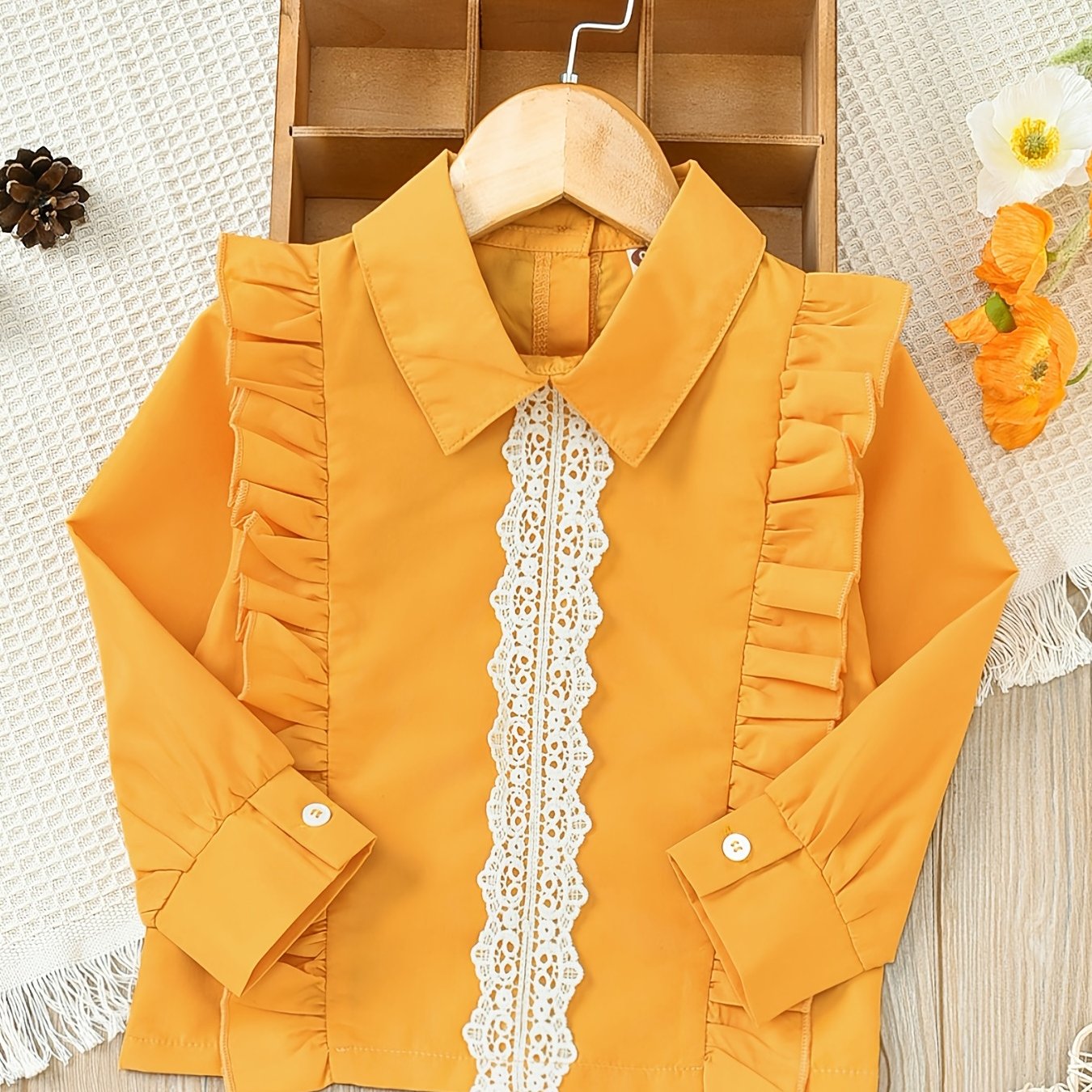 Girls Ruffle Long Sleeve Lace Shirt Kids Clothes
