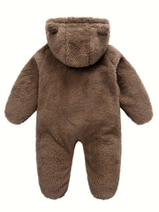 Baby Plush Polar Fleece Jumpsuit With Rabbit Ears