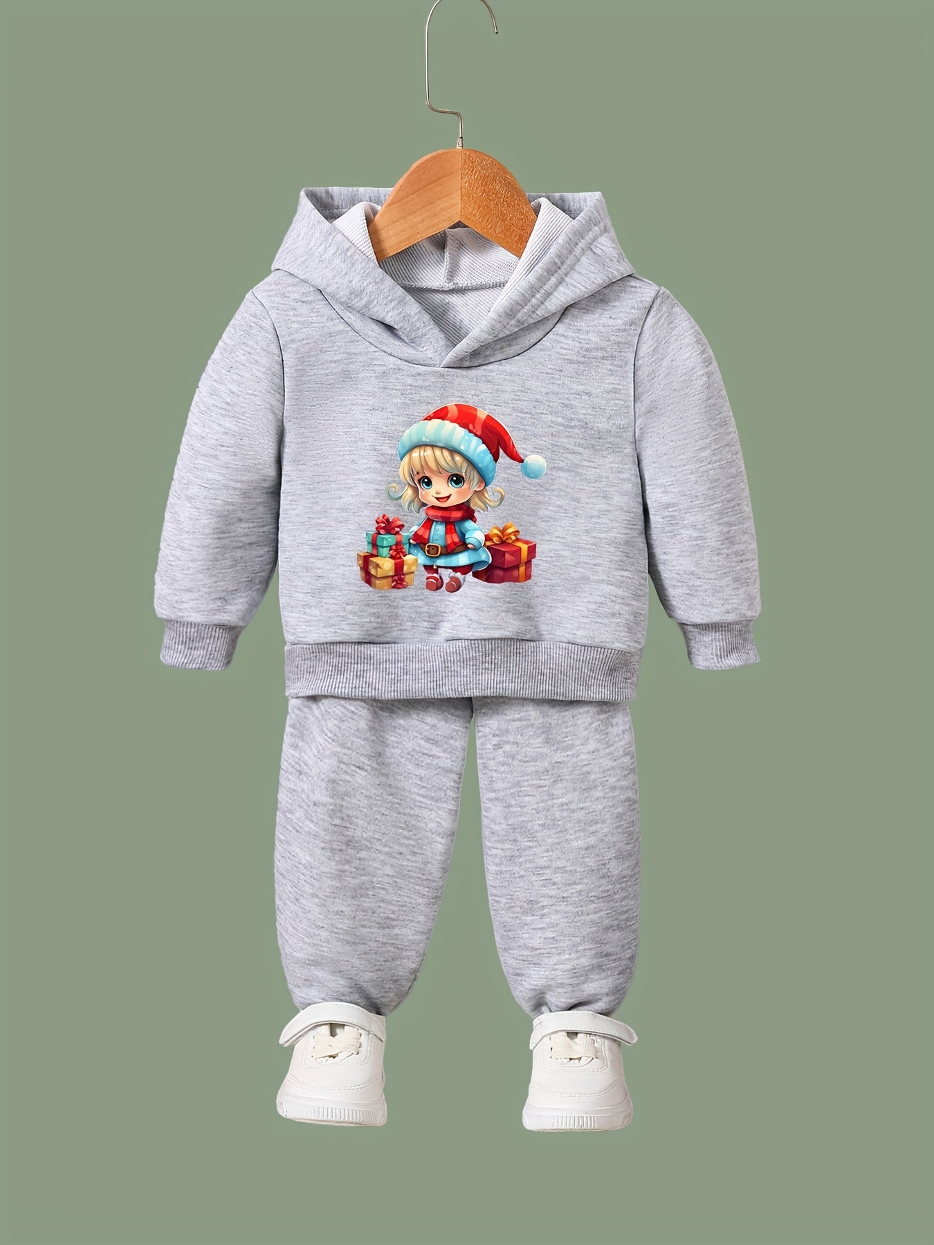 OERYUI Girls Boys 2pcs Christmas Print Hoodies Pants Set