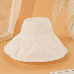 Beige Lace Embroidery Sun Hat Mesh Bucket Hat