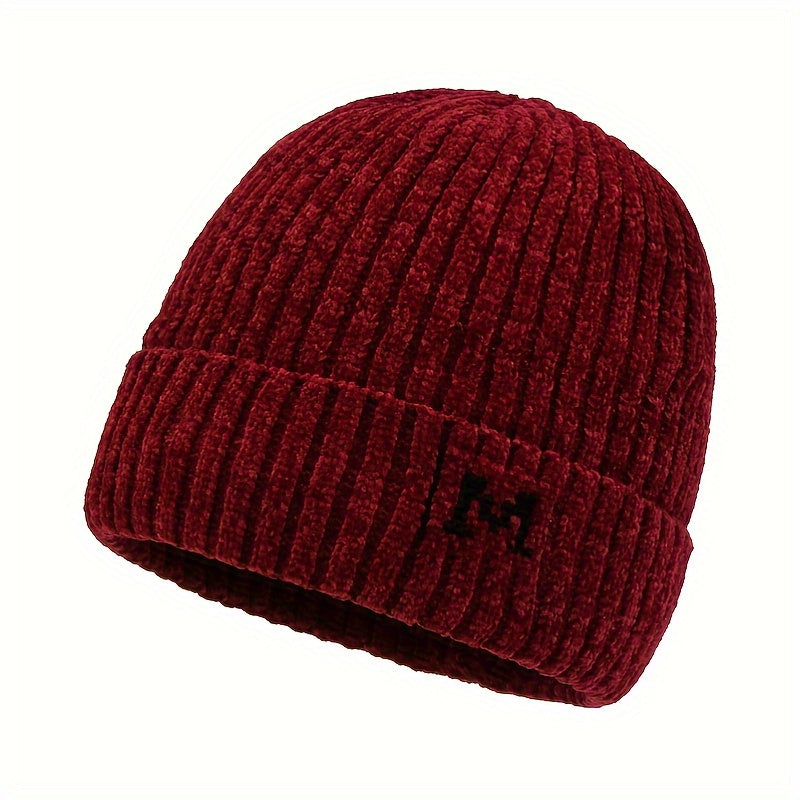 Chenille Velvet Pullover Beanie Winter Hat Windproof Knitted Ski Hat