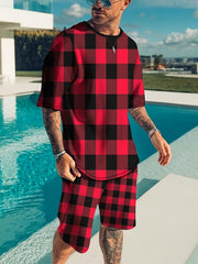 Men's Plain Pattern 2 Piece Outfits Short Sleeve T-shirt and Shorts Set