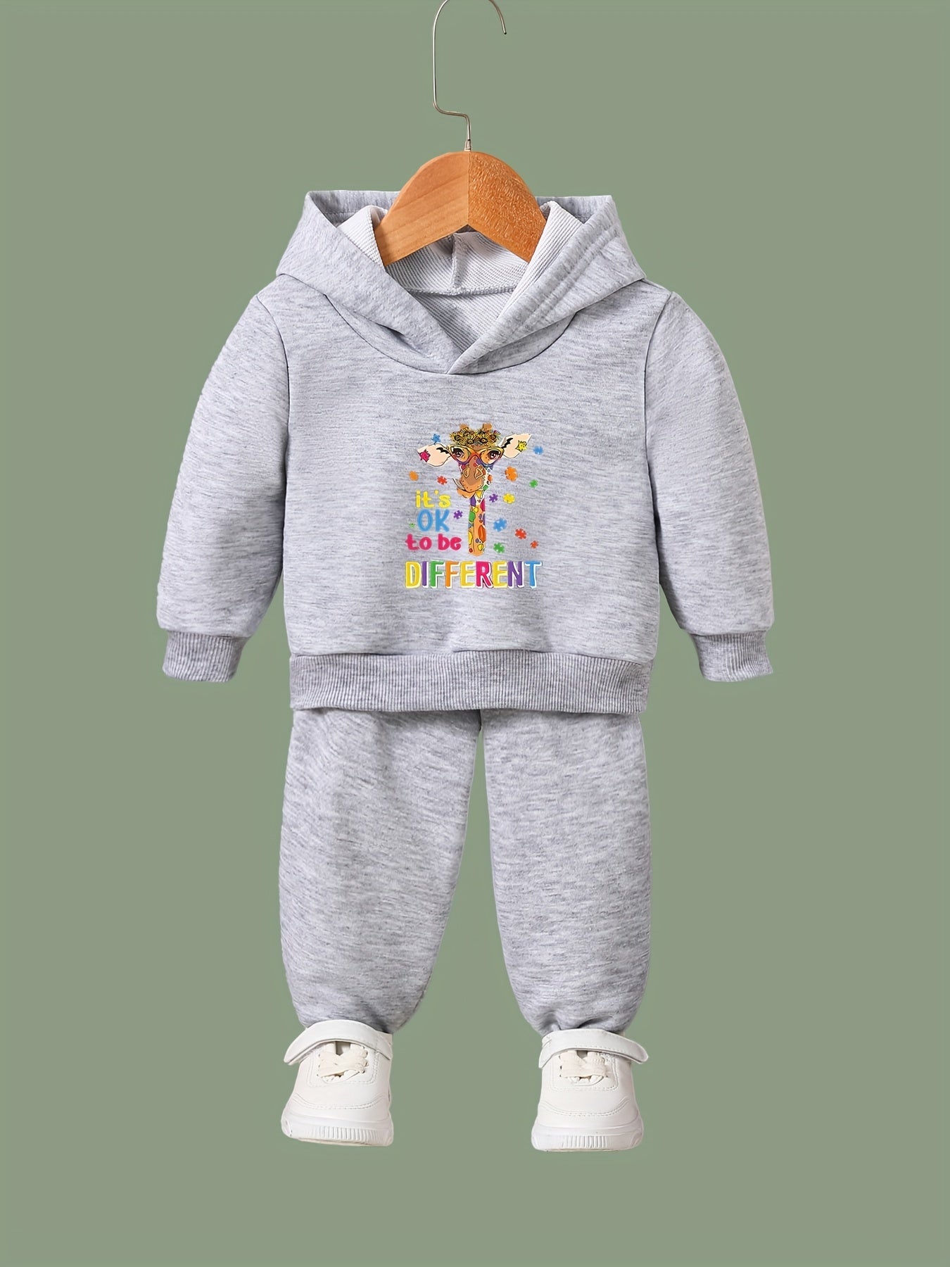 Giraffe Print Hoodie & Pants Set for Girls, Sporty Outfit