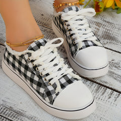 Plaid Canvas Sneakers Round Toe Lace-Up Low Top Shoes