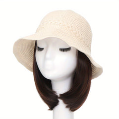 Wide Brim Bucket Hat for Women Knitted Fisherman Hat Sun Protection