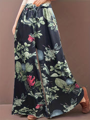 Floral Print Wide Leg Pants Drawstring Waist Casual Comfy All Season
