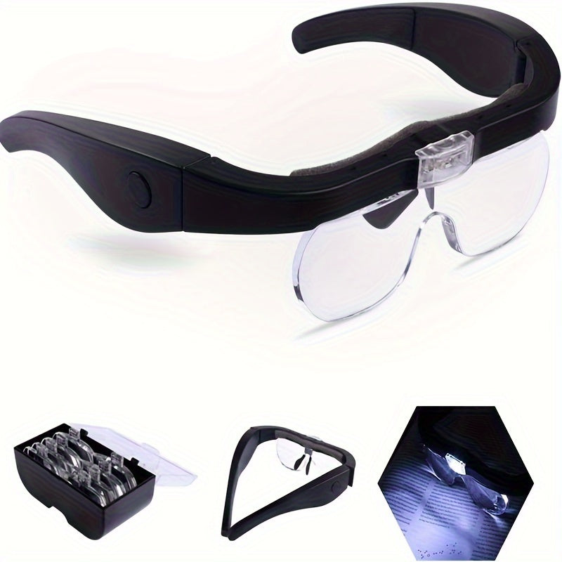 Rechargeable LED Head Magnifying Glass 4 Lens 1.5X 2.5X 3.5X