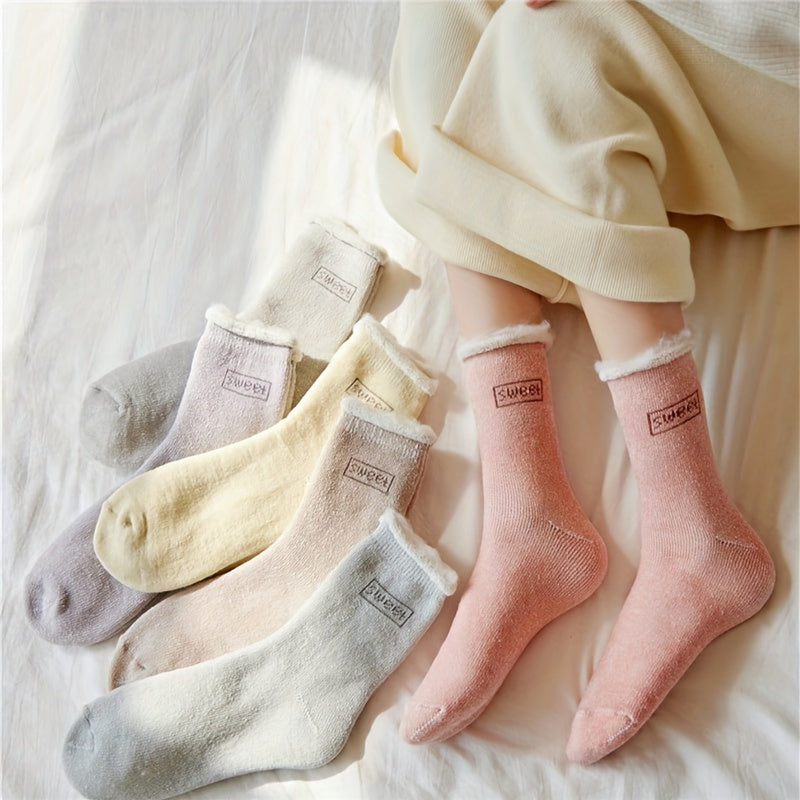 6 Pairs Letter Print Socks Comfy & Warm Mid Tube Socks Women's Stockings
