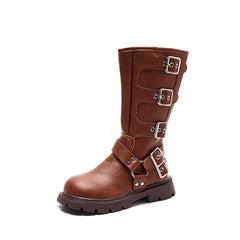 Girls Vintage Knee High Boots - Non Slip PU Leather - Geometric Design