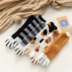 6 Pairs Cartoon Cat Paw Socks for Women