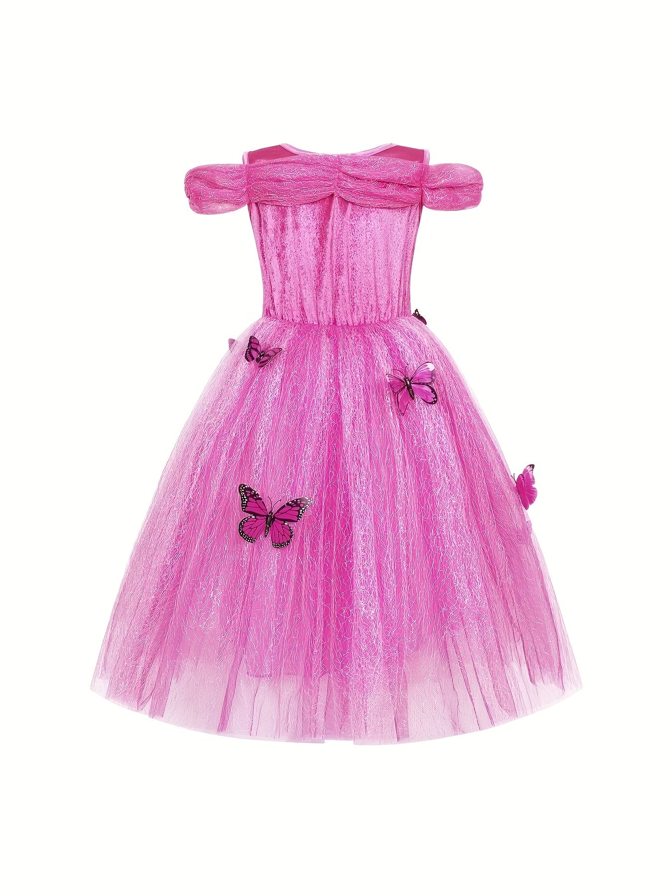 Girls Off Shoulder Princess Dress Mesh Lace Butterfly Holiday Party