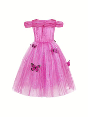Girls Off Shoulder Princess Dress Mesh Lace Butterfly Holiday Party