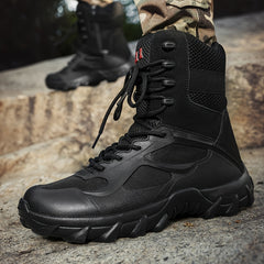 Men's Solid High Top Military Style Hiking Boots Non Slip Lace Up Shoes