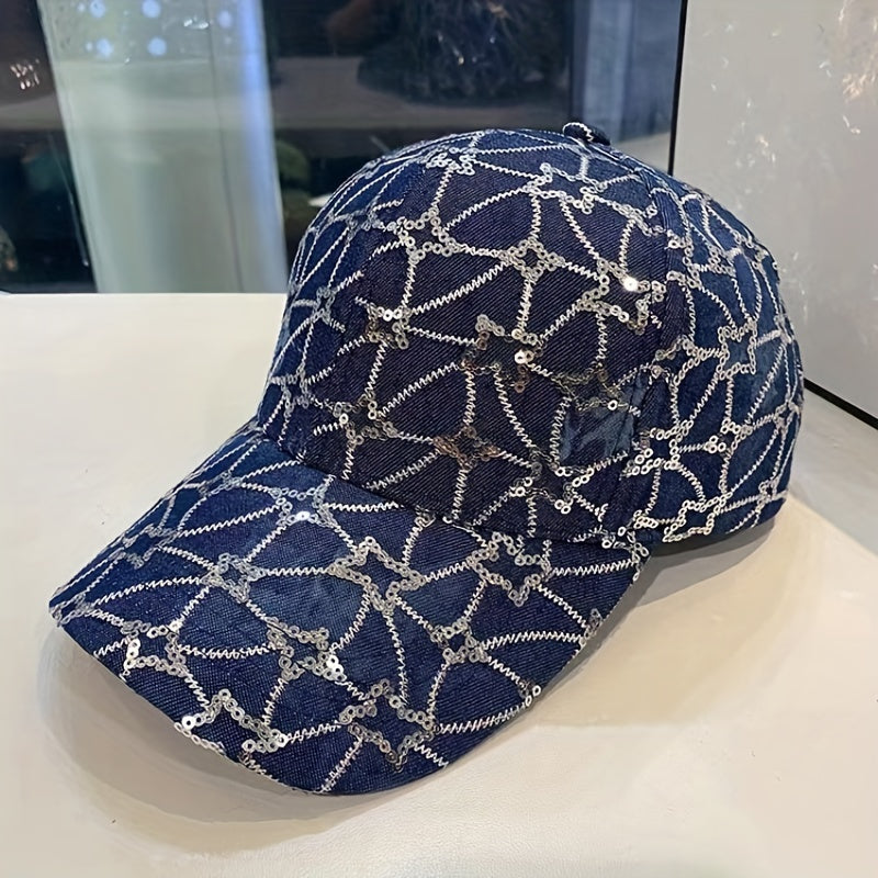 Denim Sequins Sunshade Baseball Cap