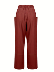 High Waist Patched Pockets Pants Casual Loose Spring Summer Womens