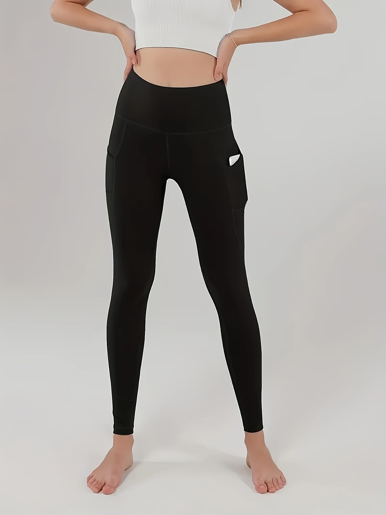 Solid Fitness Gym Leggings With Pocket High Waist Yoga Pants