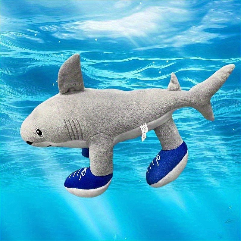 Cute Shark Plush Toy with Sneakers Soft Stuffed Animal Underwater Scene