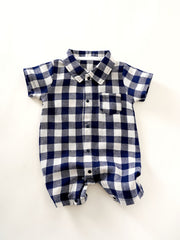Infant Boys Plaid Jumpsuits Short Sleeve Rompers