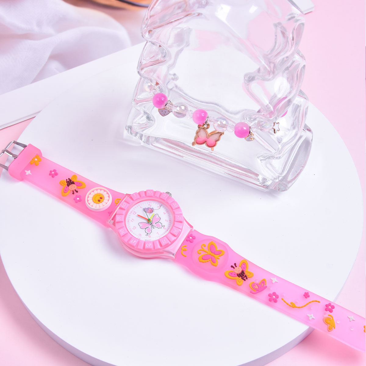 Butterfly Silicone Strap Quartz Watch with Pendant