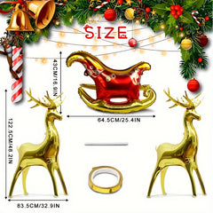 3pcs Christmas Foil Balloons Large Reindeer & Santa's Sleigh Mylar Balloons