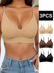 3pcs Seamless Wireless Push Up Bra Comfy & Breathable Lingerie