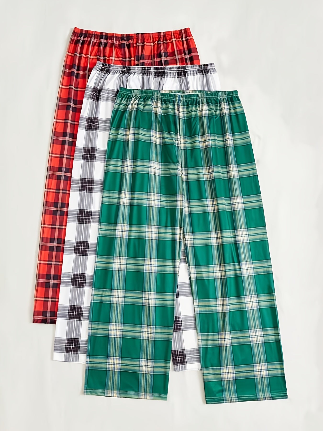 3 Pack Plus Size Casual Pajama Pants Set Women's Plus Plaid Print Elastic Waist