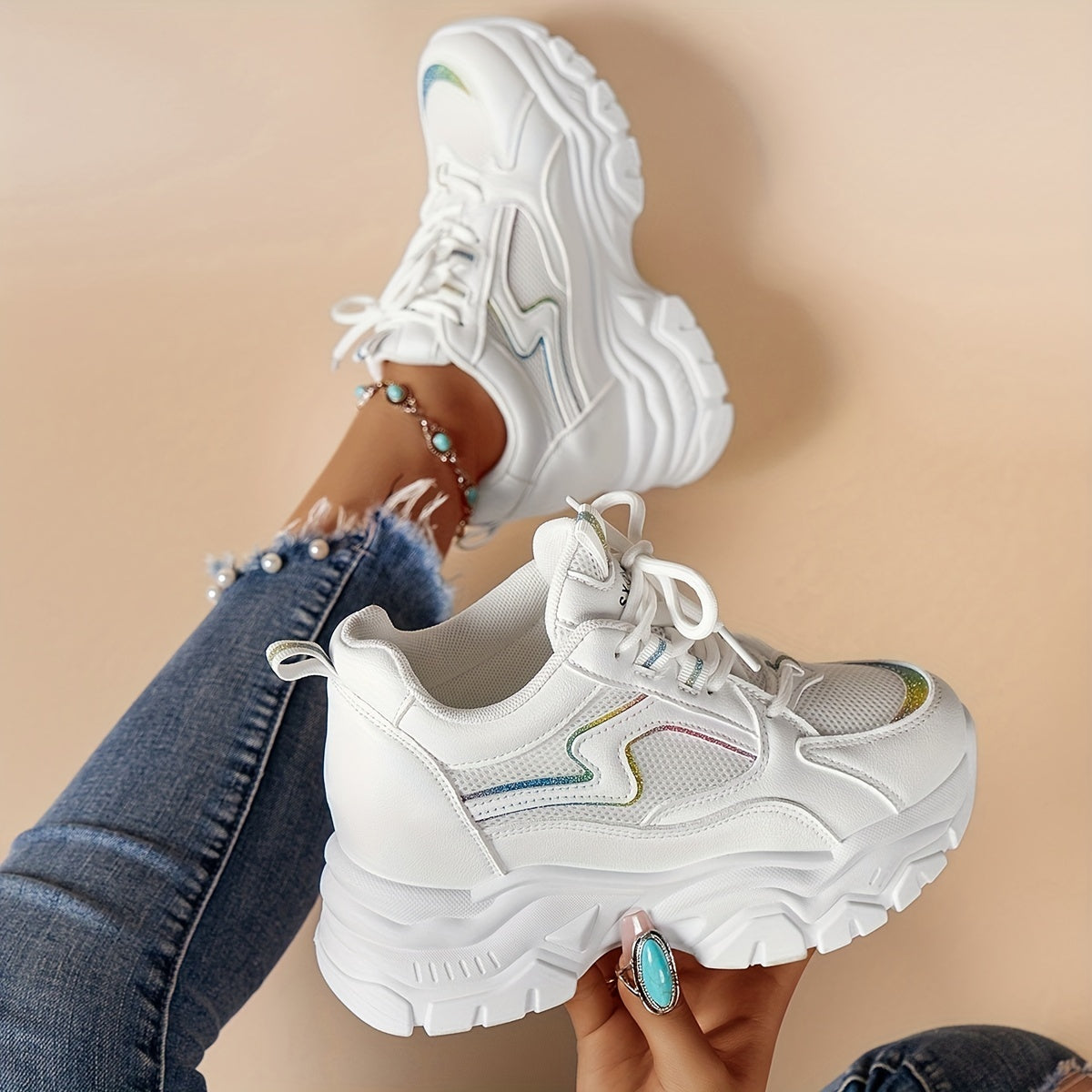 Breathable Non slip Chunky Sneakers Height Increased Dad Shoes Women's