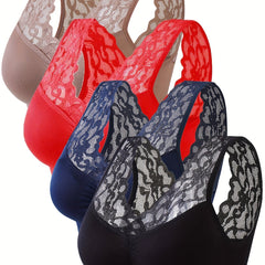 4 Pack Plus Size Lace Sports Bra Set Wide Straps Breathable Yoga Bra