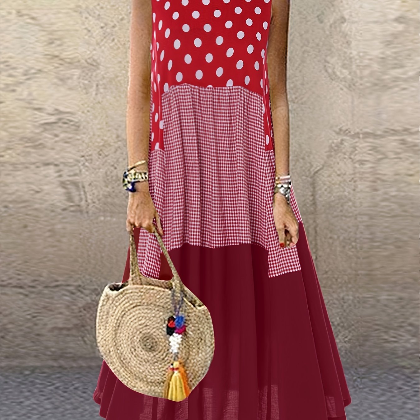 Polka Dot Splicing Maxi Dress Women's Clothing