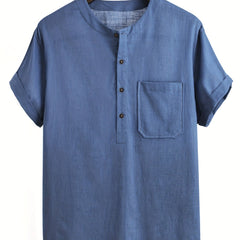 Men's Short Sleeve Shirt with Chest Pocket for Summer