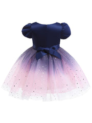 Girls Star Moon Sequin Mesh Princess Dress