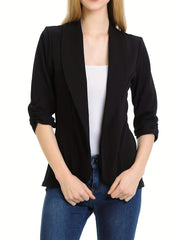 Solid Lapel Blazer Ruched Sleeve Blazer