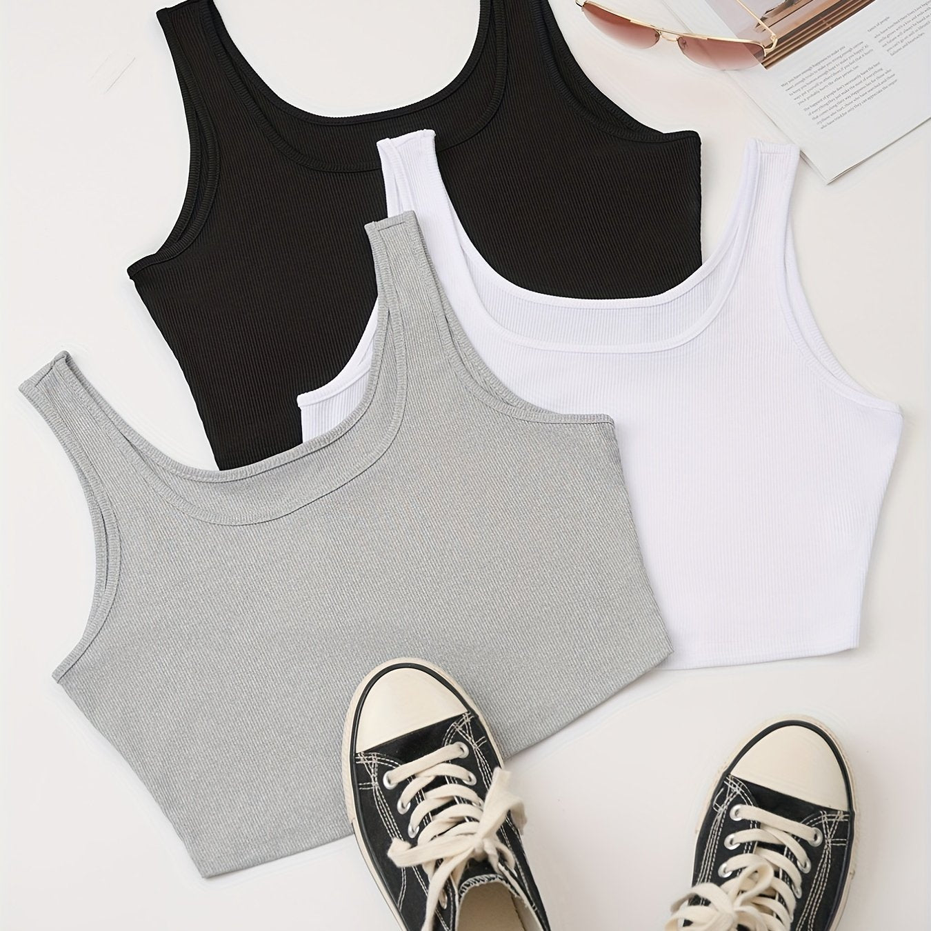 3-Pack Casual Sleeveless Crop Tank Tops for Summer