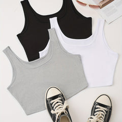 3-Pack Casual Sleeveless Crop Tank Tops for Summer