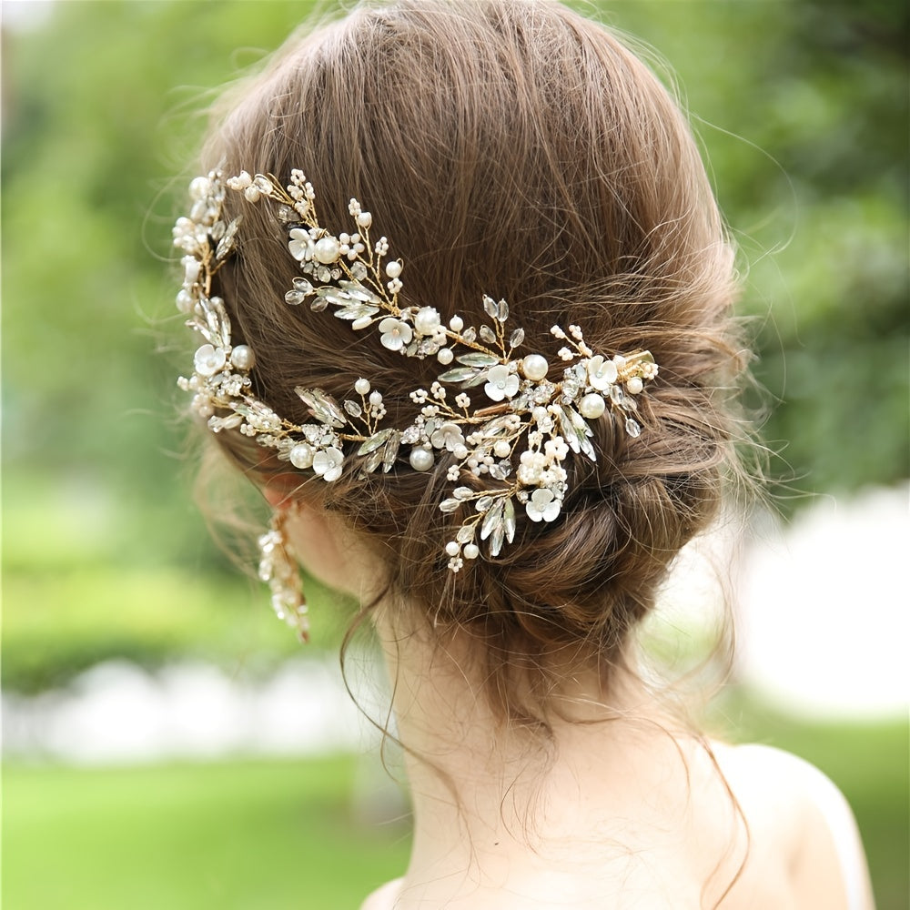Silver Rose Rhinestone Headband Bridal Hair Clips Tiara Hair Jewelry