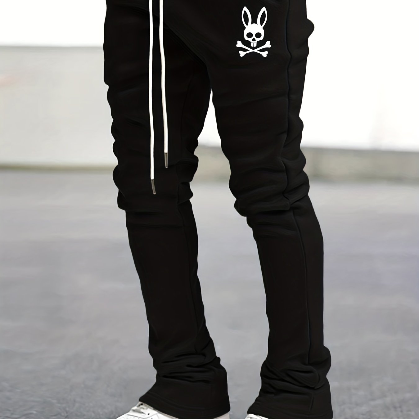 Men's Bell Bottom Pants Skull Pattern Slim Fit Streetwear