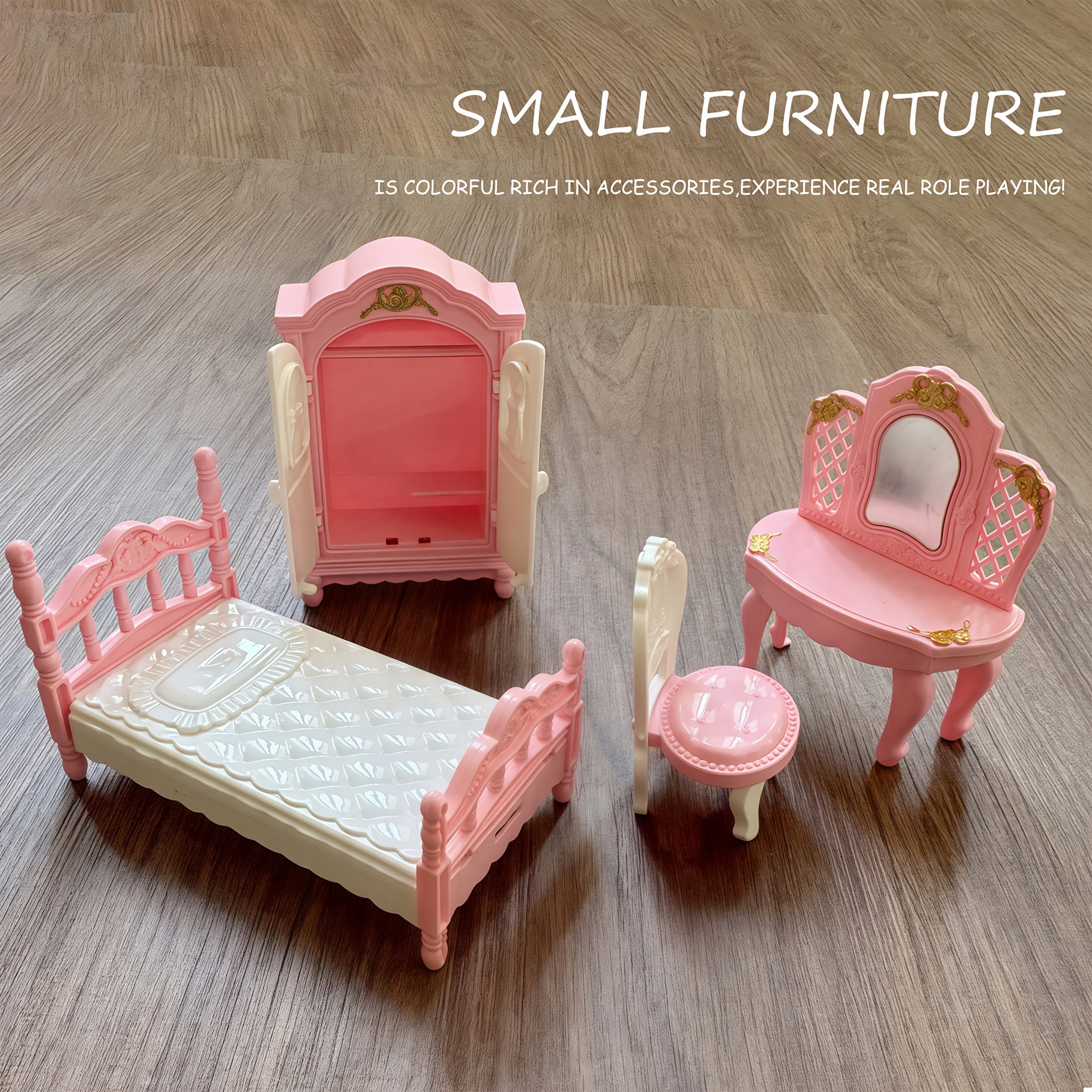 Pink Villa Doll Furniture Playhouse Set Mini Toys Ornaments Decorations