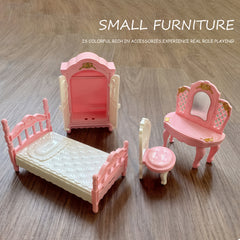 Pink Villa Doll Furniture Playhouse Set Mini Toys Ornaments Decorations