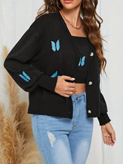 Butterfly Print Knit Two Piece Set Cami Top & Cardigan