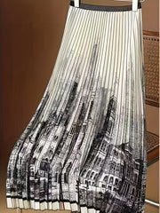 Painting Print High Rise Pleated Maxi Skirt