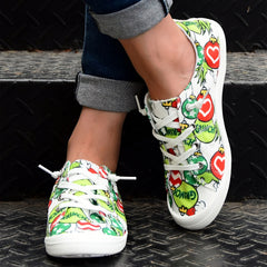 Christmas Pattern Canvas Shoes Flat Lightweight Casual Walking Shoes