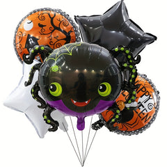 5pcs Halloween Aluminum Foil Balloons Set Bat Pumpkin Mummy Cat Suit Balloons