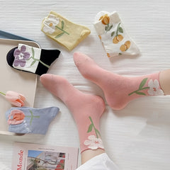 5 Pairs 3D Flower Mid-tube Crew Socks for Women