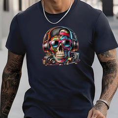 Men's Stylish Skull Pattern Shirt Casual Crew Neck Short Sleeve Tee