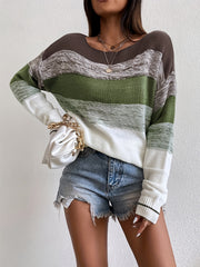 Striped Knit Sweater Crew Neck Long Sleeve Casual Women's Clothing