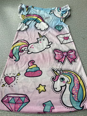 Girl's Rainbow Cat Dress Crew Neck Princess Dress