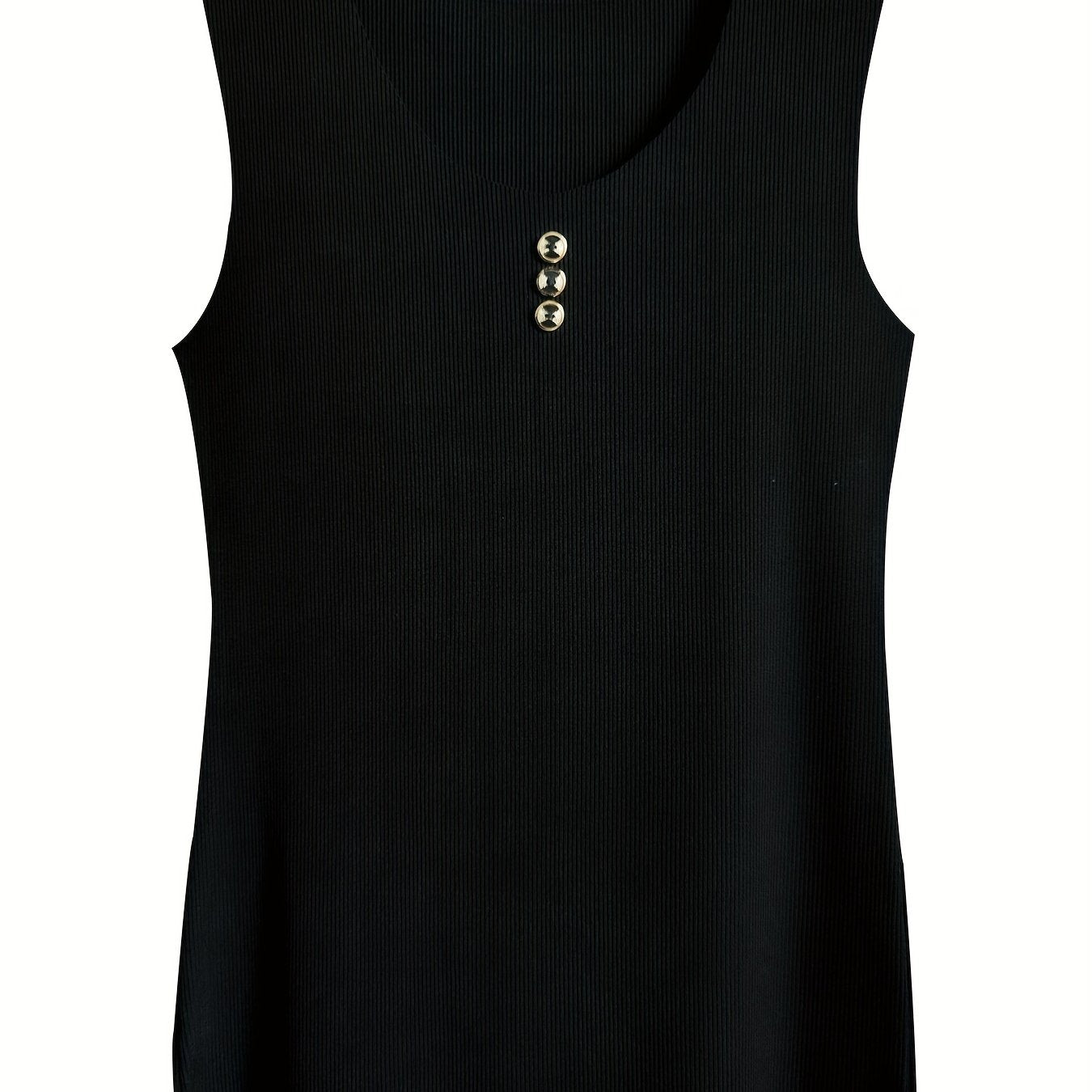 Ribbed Sports Tank Top Button Round Neck Sleeveless Summer Tops
