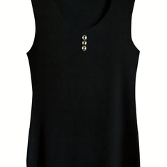 Ribbed Sports Tank Top Button Round Neck Sleeveless Summer Tops