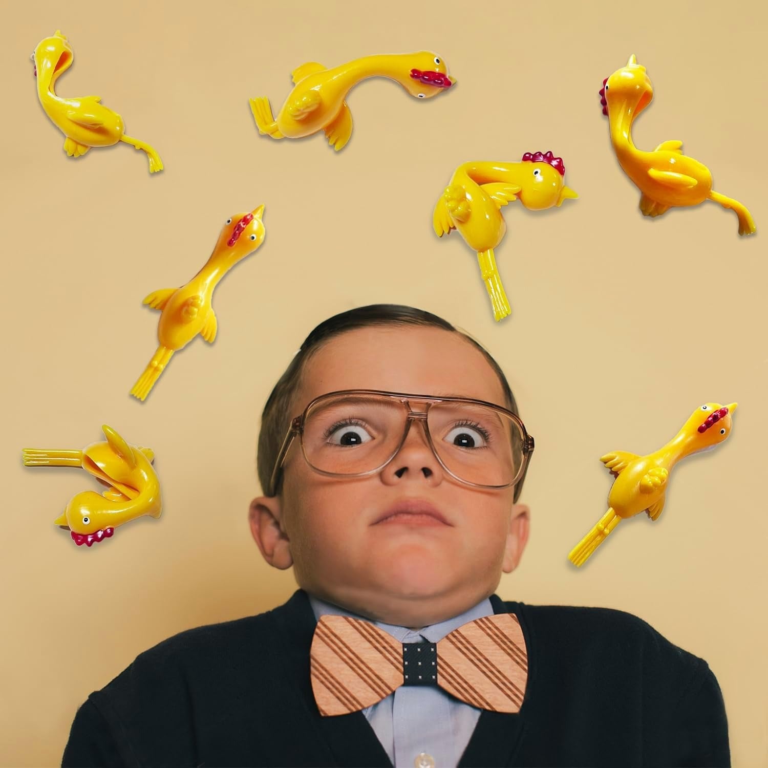 Bulk Yellow TPU Flying Rubber Chicken Finger Slingshot Toys